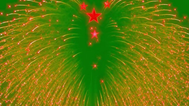 Bright Star Fountain with Vibrant Green Background and Sparkling Water Effects for Celebration or Decoration