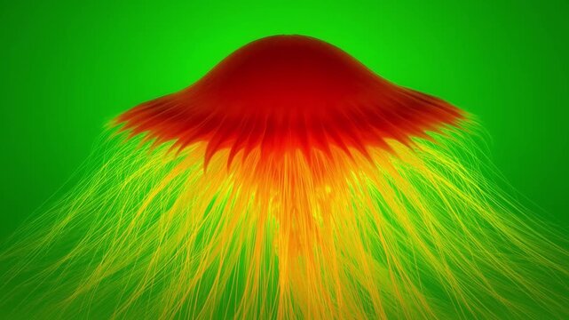 Abstract Red Rocket Shape with Flowing Colors and Green Background for Creative Design Projects and Modern Art Concepts