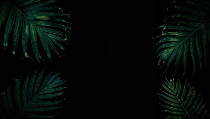 Lush Green Palm Leaves Isolated on Black Background for Nature Theme