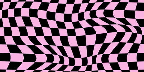 Pink groovy psychedelic wavy chessboard background, hippie twisted checkerboard, gingham pattern backdrop, cut out ,png transparent simple design