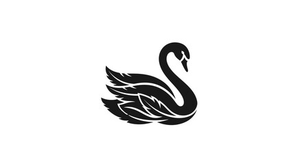 Obraz premium Beautiful Swan Logo with Detailed Feathered Wings Design on Isolated White Background