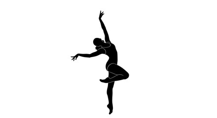 Graceful Female Dancer Silhouette with Arms Raised in an Expressive Pose on Isolated White Background