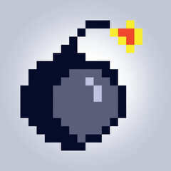 Obraz premium Black Cartoon Bomb 16x16 Tile with Burning Fuse – Classic Explosive Arcade Weapon Asset