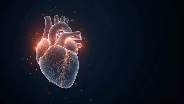 Luminous Heart Illustration with Glowing Lines on Dark Background