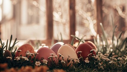 Charming Spring Garden with Painted Easter Eggs and Blossoms - 6