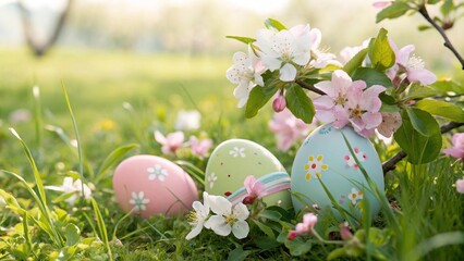 Charming Spring Garden with Painted Easter Eggs and Blossoms - 2