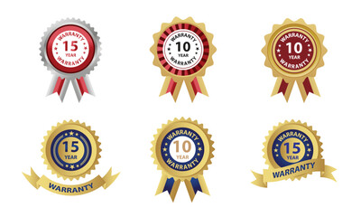 A collection of warranty and guarantee badges 