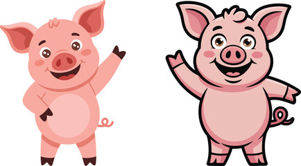 Winking pig silhouette standing with raised arm, playful farm animal character