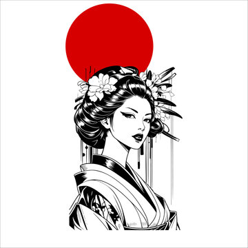 Japanese geisha kimono artwork vector illustration