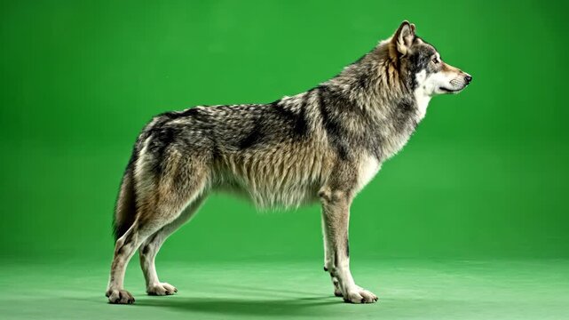 Wolf standing on green screen
