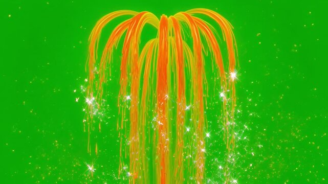 Vibrant Abstract Design with Orange Shape Surrounded by Bright Green Background and Sparkling Elements