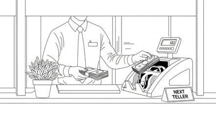 Man Interacting with Cash Register.