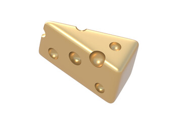 Golden cheese wedge isolated on white background. Dairy food. 3d render