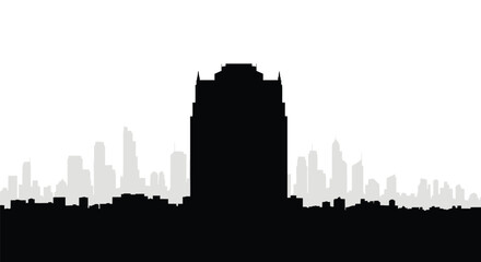 Obraz premium Dramatic city skyline against a bright background a striking silhouette