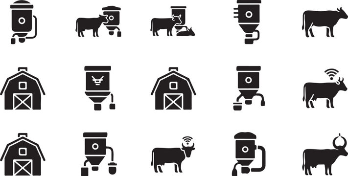 Black and white farm icons on clean background pattern