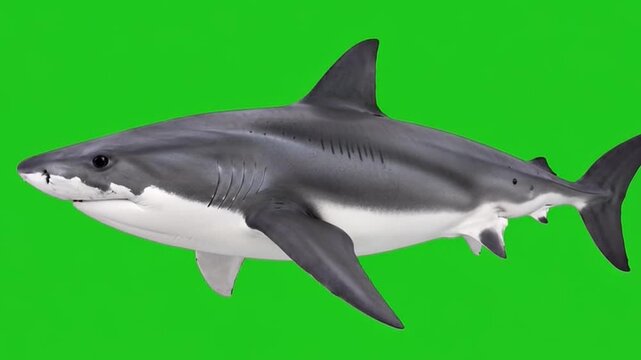 Realistic Great White Shark Illustration with Bright Green Background for Creative and Educational Uses