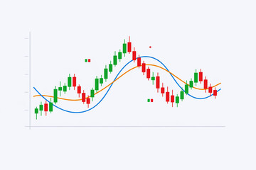 Obraz premium A colorful stock market graph with green and red candlesticks and moving averages