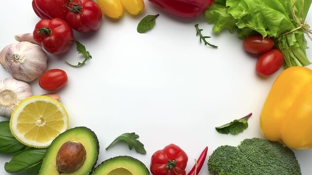 Fresh vegetables and healthy food ingredients frame