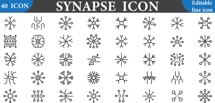 Synapse icon set with various neuron graphics  for biology and medical concepts
