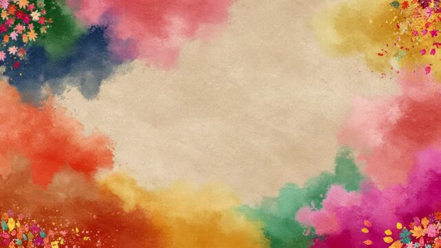 Holi Festival Color Powder Frame Abstract Loop Background with Festive Border 4K