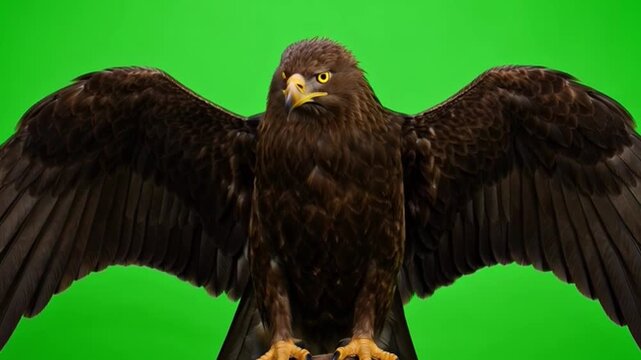 Majestic Eagle in a Studio Setting with Bright Green Background for Creative Projects and Illustrations