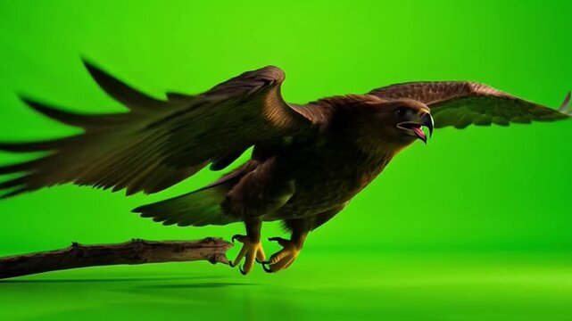 Majestic Eagle Perched on a Branch with Vivid Green Background for Nature and Wildlife Photography