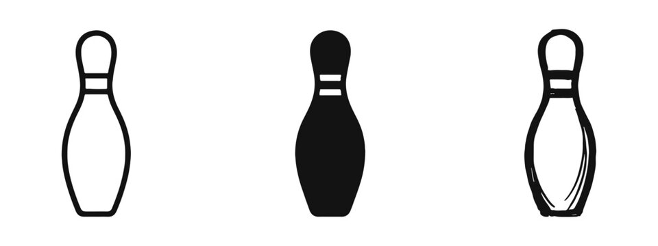 Bowling Pin Icon Set - Outline, Solid, and Hand-Drawn Sketch Designs for Sports Graphics