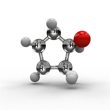 A 3D model of a phenol molecule on a plain background