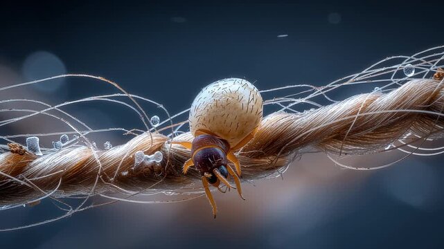 Macro photography of lice egg attached to human hair strand detailed medical hygiene concept