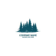 Fototapeta premium Green Pine Forest Silhouette Logo Design With Spruce Trees