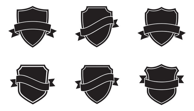 Classic heraldry shield logos with curved banner elements