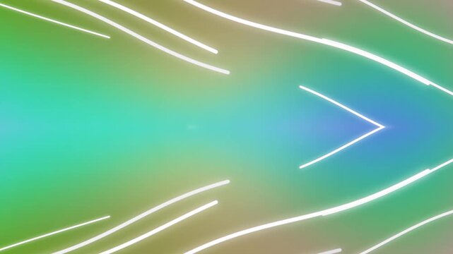 White lines and arrow on colorful gradient background viewed from directly above