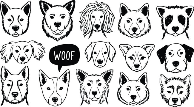 Scribble chalk or charcoal style dogs drawing. Hand drawn puppy sketches, wax crayon outline funny whimsical grunge charcoal art for tshirt print, placard, poster or isolated doodle stickers 2026