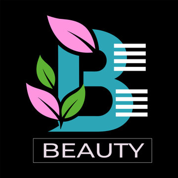Beauty letter B logo with leaf and comb cosmetic salon botanical monogram Vector design