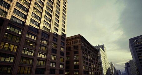 textured facades cast long afternoon shadows warm tones reveal material depth, brick and stone details, layered cornices and quiet urban rhythm on office © icetray
