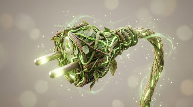 Earth Day Plug Vine Leaf Power Three Dimensional Render