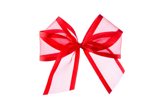 Red ribbon bow, isolated on transparent background. PNG image.
