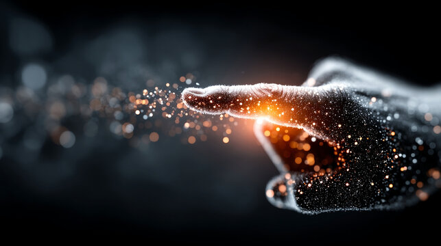 Glow touch particle hand digital art future wealth orange light spark trail