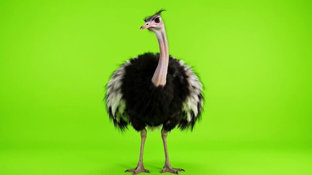 Majestic and Imposing Ostrich on Vibrant Green Background Standing Proud and Tall in Studio Setup for Nature Photography