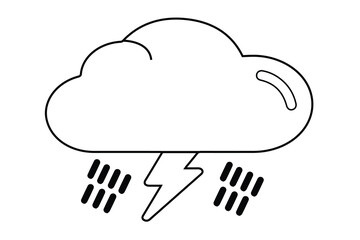 Thunderstorm Weather Icon &ndash; Cloud with Rain and Lightning Bolt Line Vector