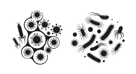 Obraz premium Variety of bacteria and viruses depicted in a stark black silhouette