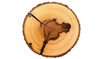 Cross section of a tree trunk showing growth rings and natural wood grain patterns