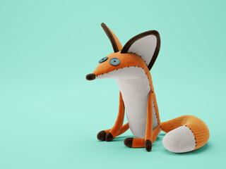 Fototapeta premium Cartoon fox sitting on blue background