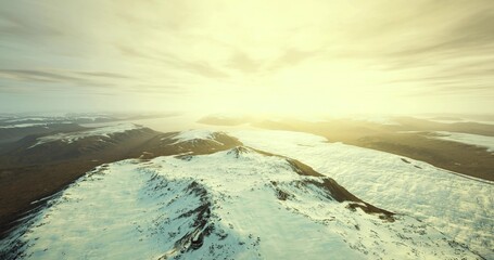 Fototapeta premium sunlit scouting route across tundra expanse, visible trail and terrain markers, open highland atmosphere, ready for expedition and navigation planning