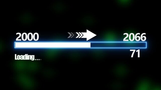 Loading bar from 2000 to 2066 new year transfer animation. New year 2066 loading bar animation Year changing from 2000 to 2066. New year, annual plan, growth strategy, business planning.4k video