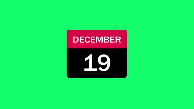 Vibrant green background featuring a minimalist December 19 calendar icon with a red header and white numerical text, perfect for winter holiday planning, event scheduling, and seasonal reminders.