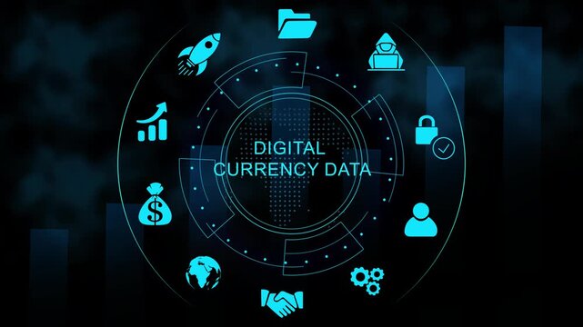 Futuristic Digital Currency Data Dashboard Interface Technology, Internet and network concept, Tech Performance Panel , Digital Data Analytic HUD graph background animation video