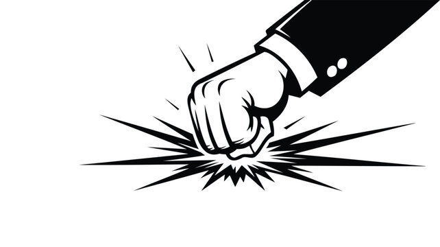 Business hand in suit sleeve slamming fist down onto surface with impact lines