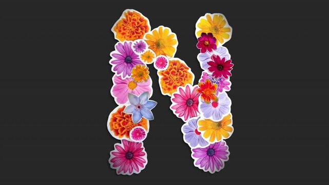 A drag and drop overlay of a stop motion style letter made from lots of paper summer flowers.
