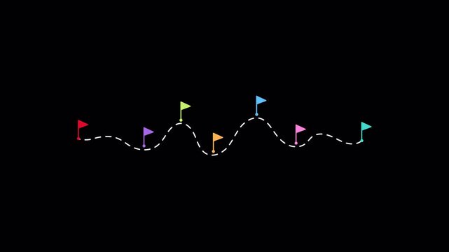 Colorful Multi Flag Route Path Animation Alpha Channel Overlay
